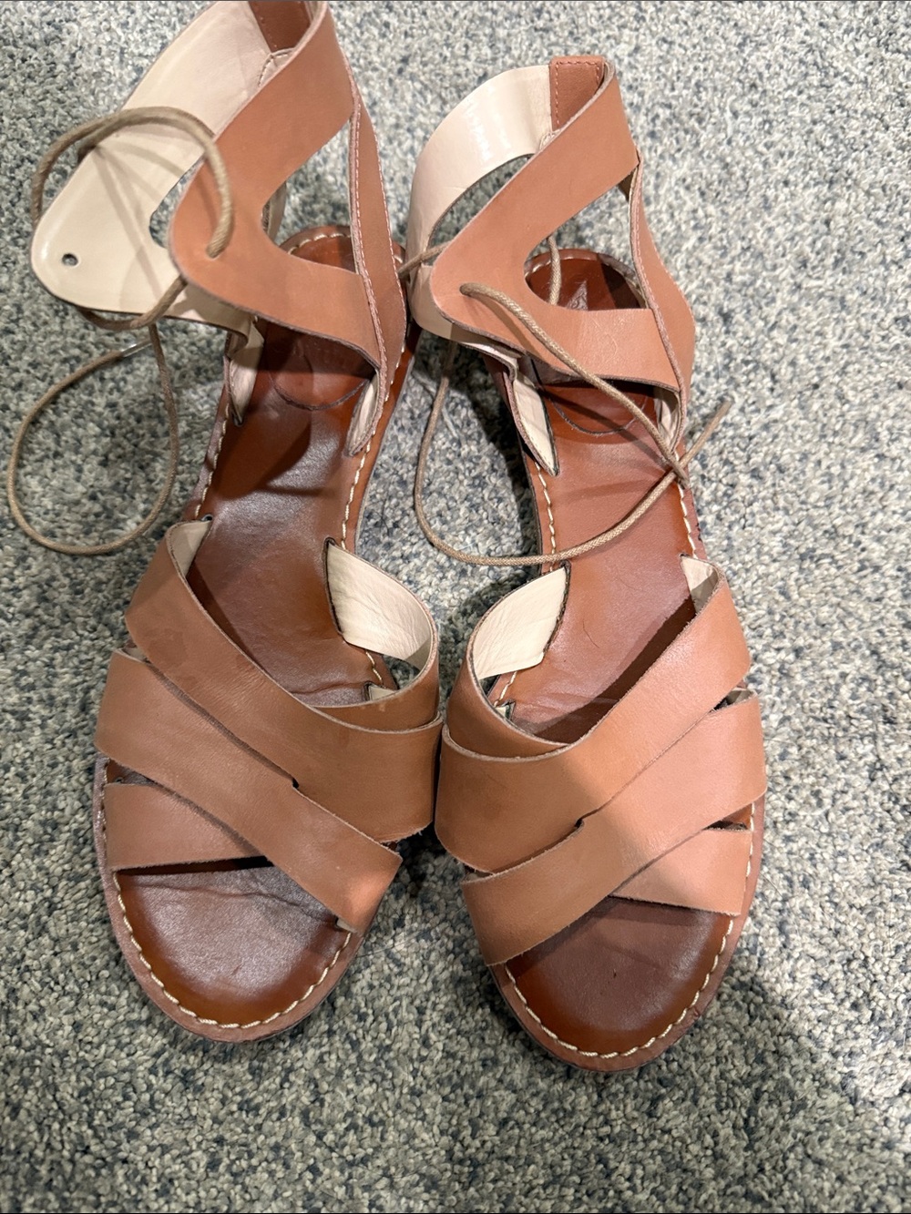 Vince Camuto Cognac Leather Wrap Lace-Up Sandals